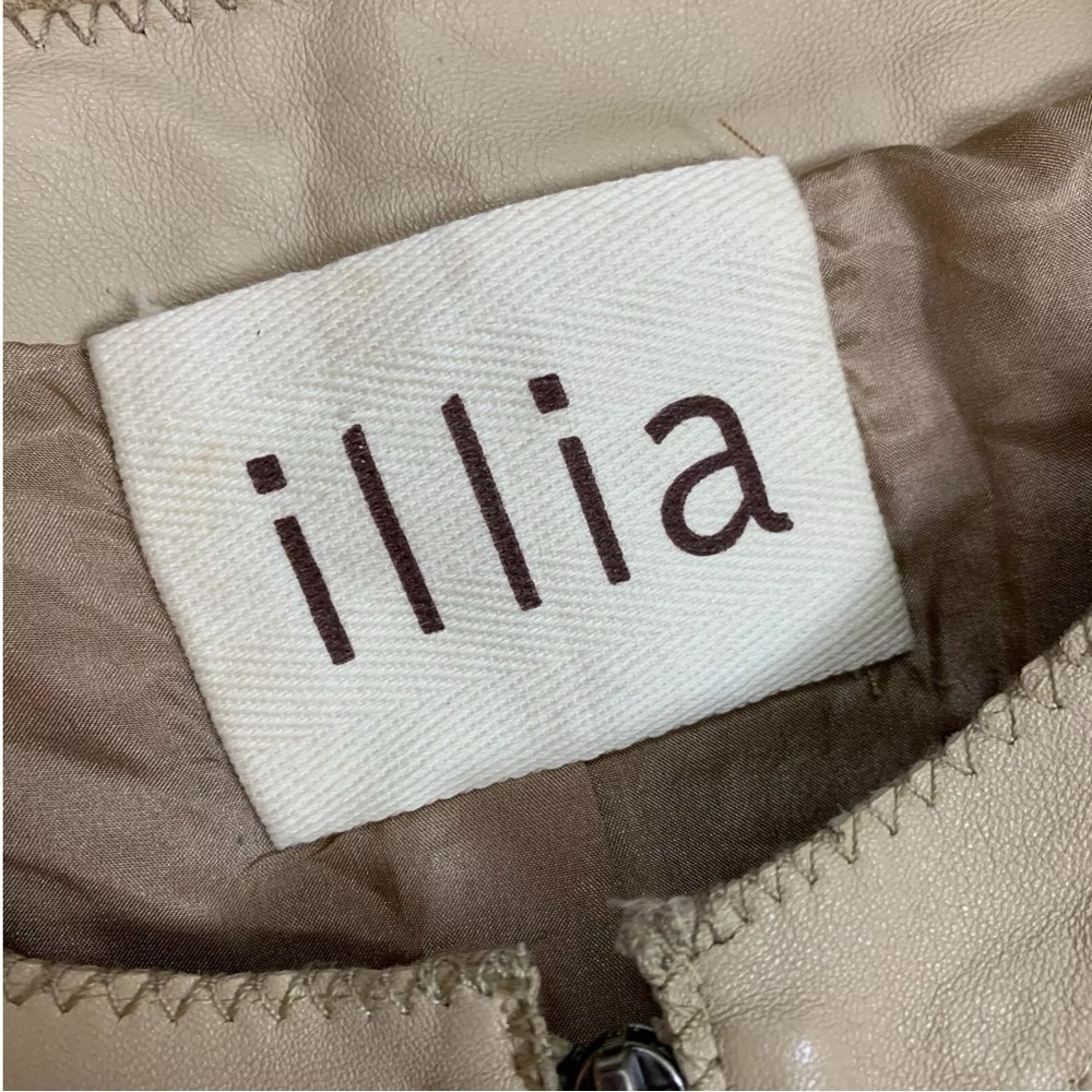 Illia Genuine Leather Animal Snakeskin Textured Zip Moto Jacket Beige Tan Size 8 - Picture 6 of 8